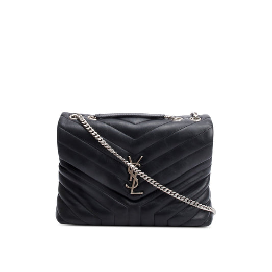 YSL Saint Laurent Black Medium Loulou Shoulder Bag Leather Quilted