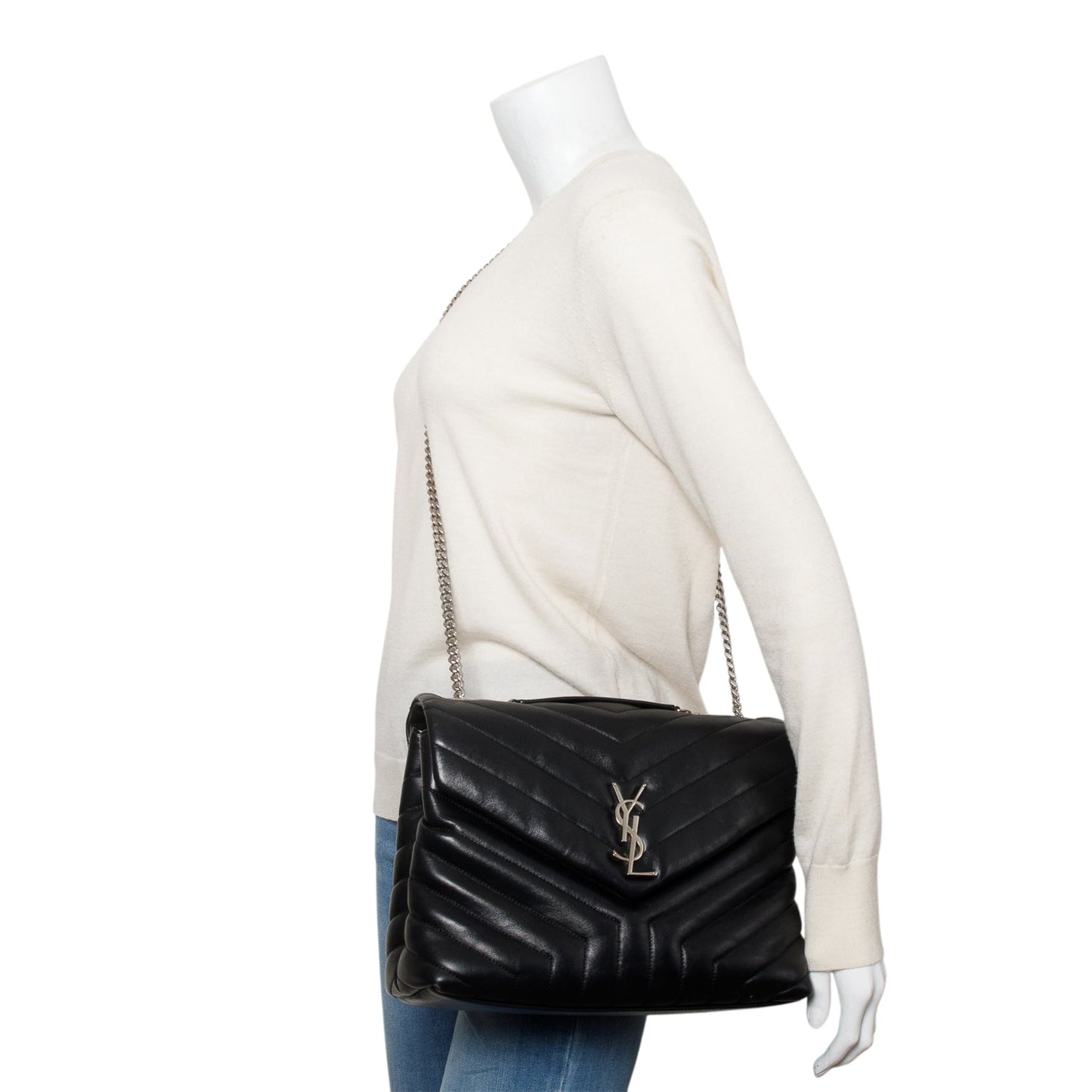 YSL Saint Laurent Black Medium Loulou Shoulder Bag Leather Quilted