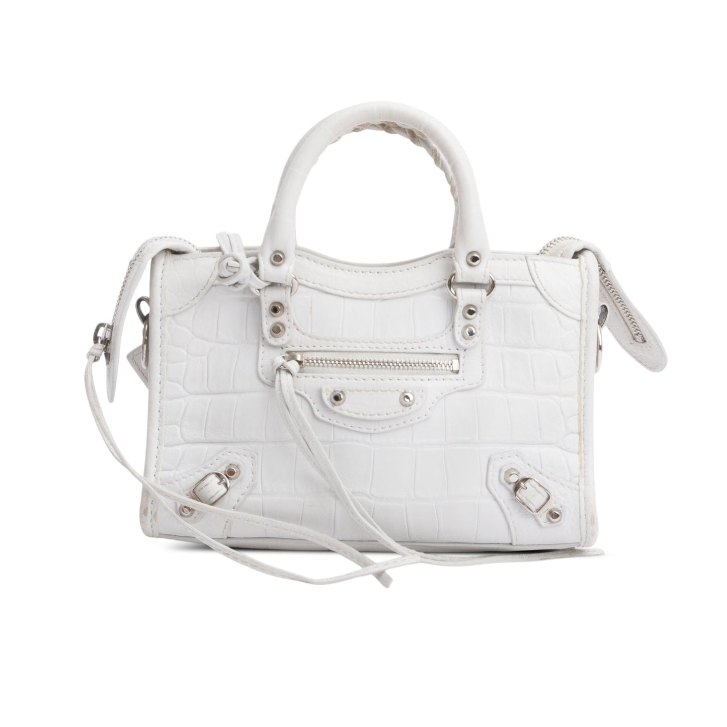 Balenciaga Croc Embossed Classic Nano City Bag White Travel Bag