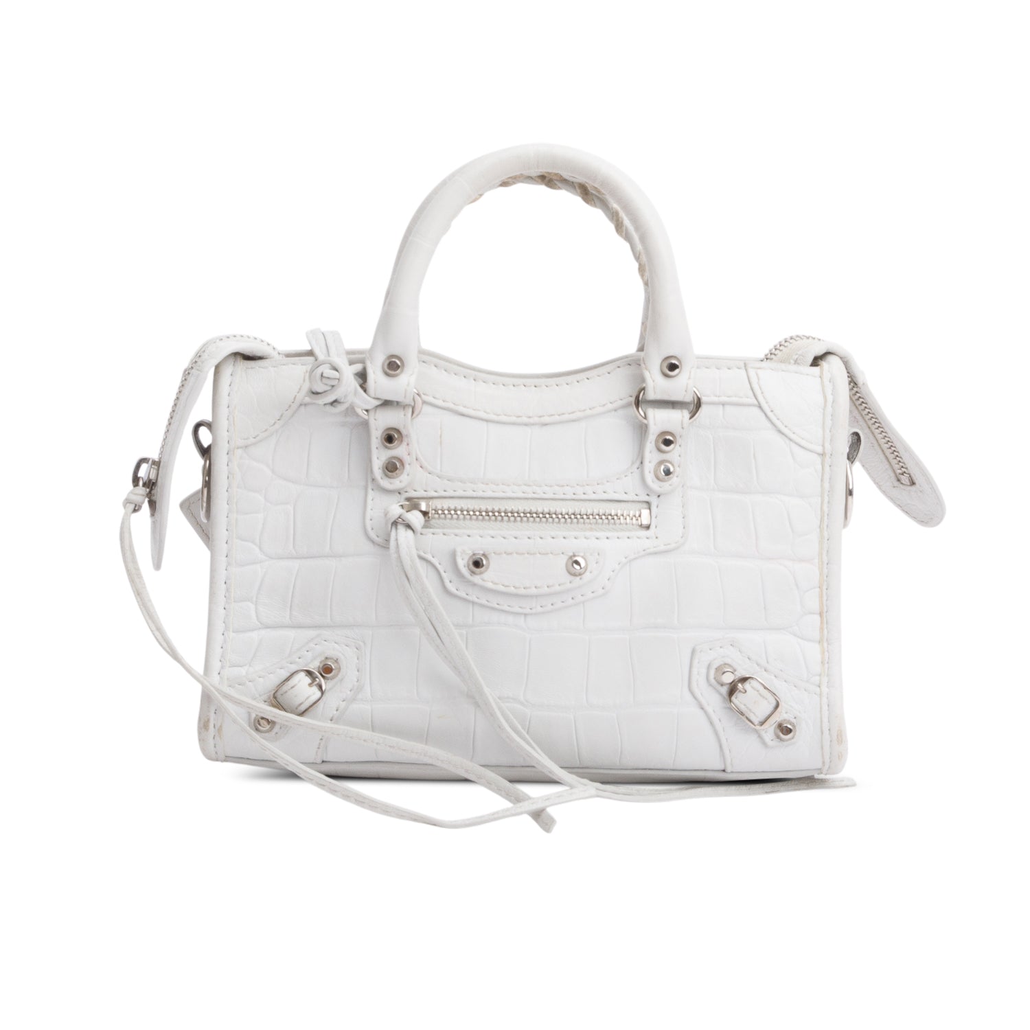 Balenciaga Croc Embossed Classic Nano City Bag White Travel Bag