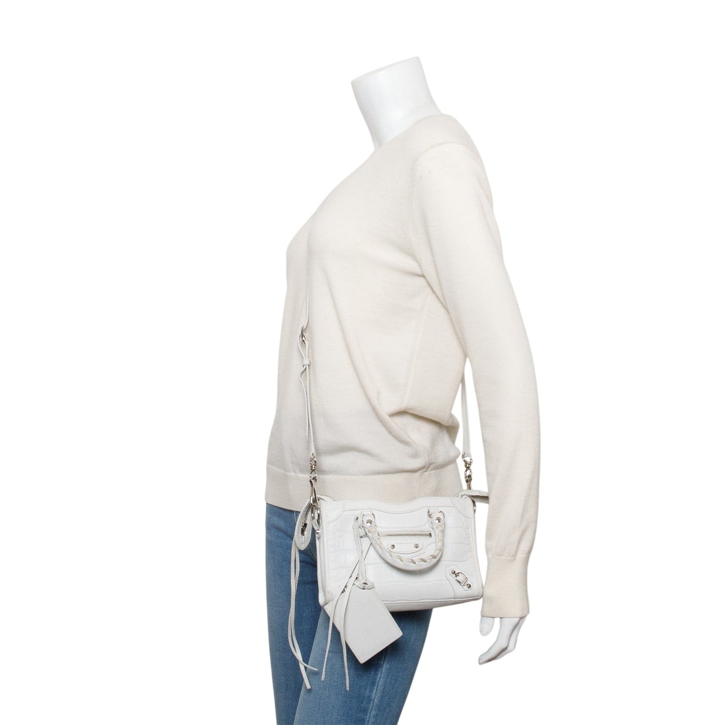 Balenciaga Croc Embossed Classic Nano City Bag White Travel Bag