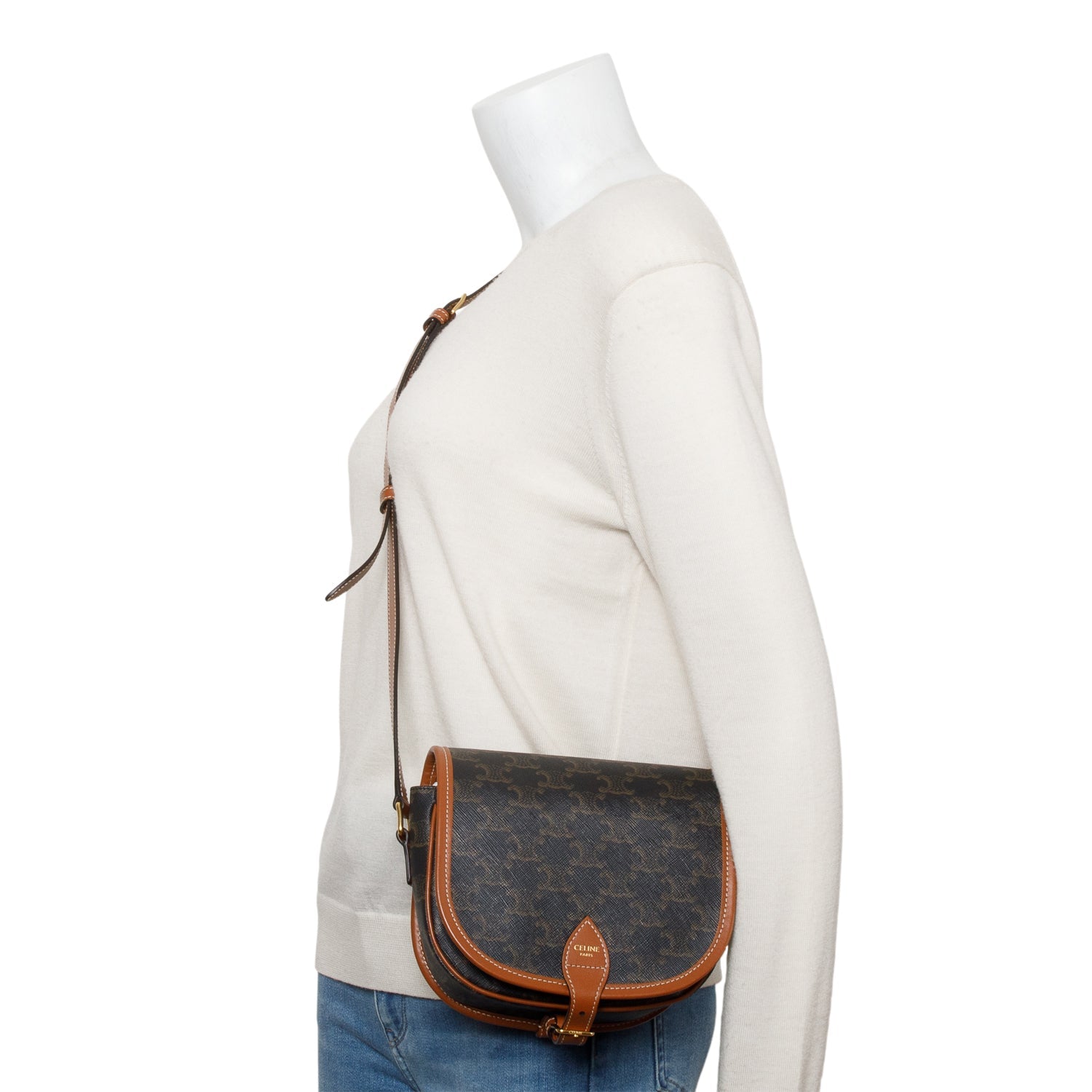 Celine Triomphe And Calfskin Medium Folco Crossbody Bag Leather Canvas Crossbody Bag