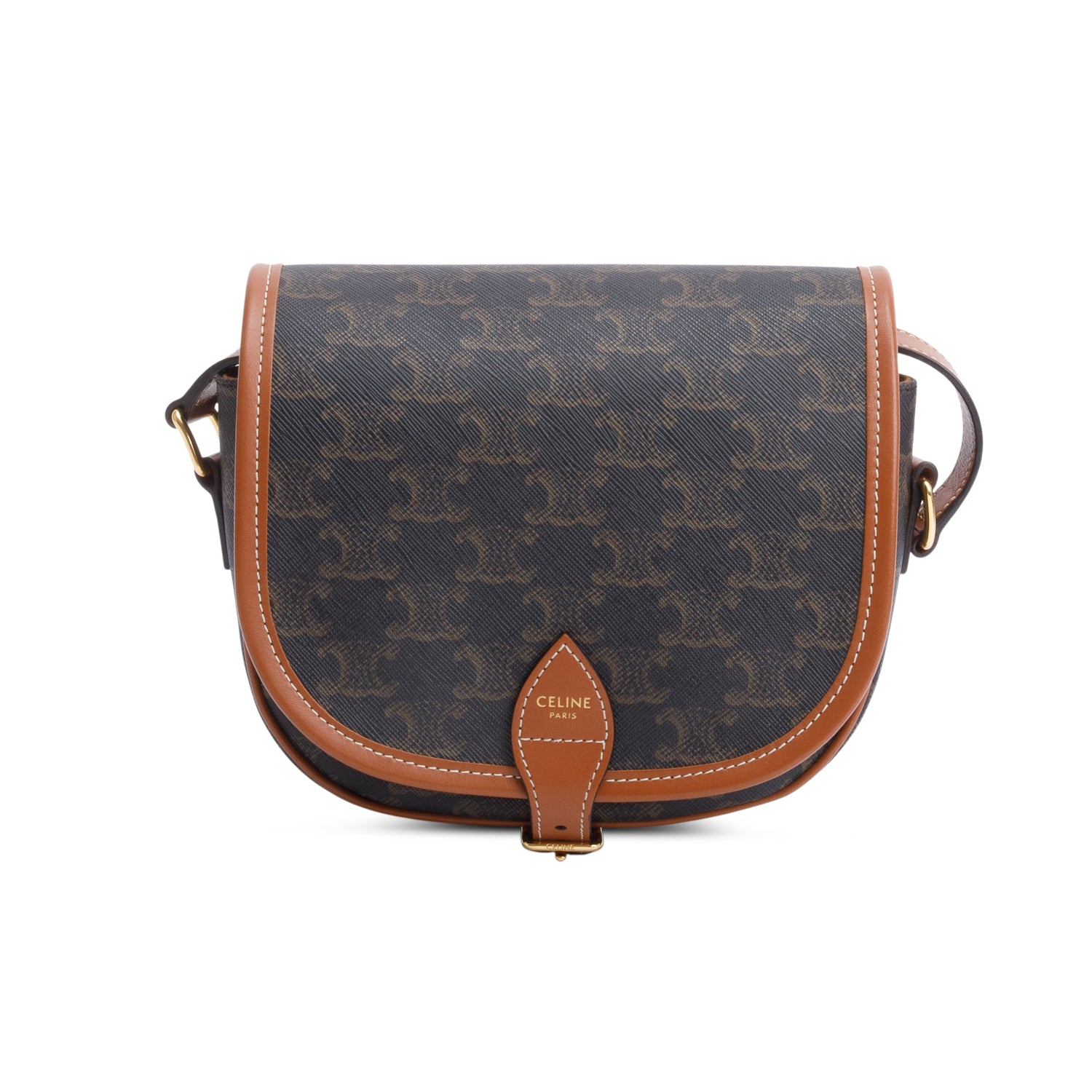 Celine Triomphe And Calfskin Medium Folco Crossbody Bag Leather Canvas Crossbody Bag