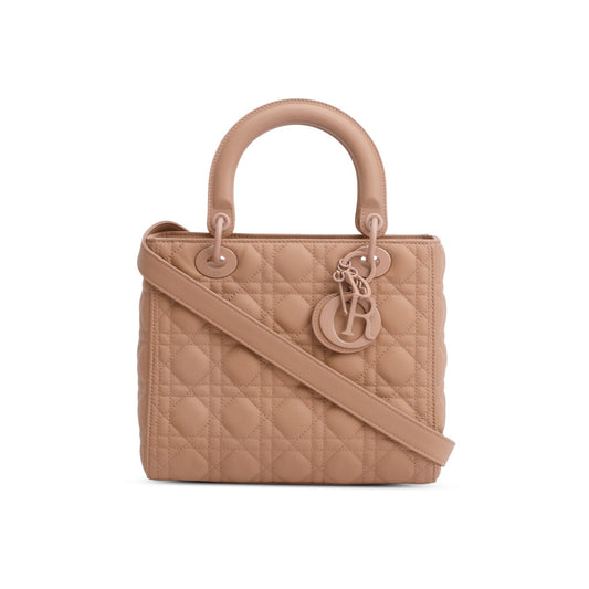 Dior Christian Blush Ultramatte Cannage Lady Bag Leather Medium Travel Bag