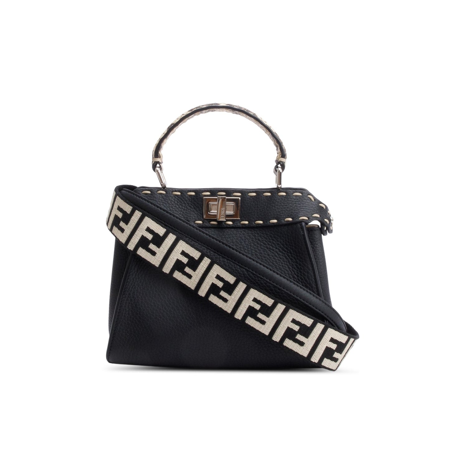 Fendi Calfskin Python Trim Selleria Peekaboo Bag Leather Black Travel Bag