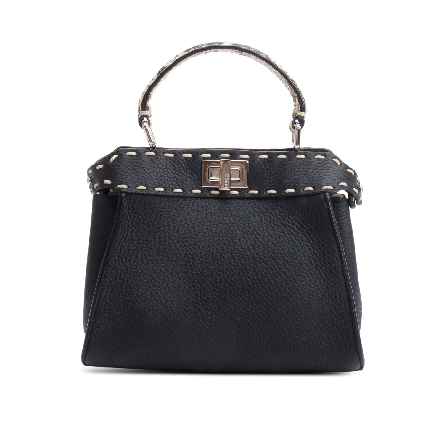 Fendi Calfskin Python Trim Selleria Peekaboo Bag Leather Black Travel Bag