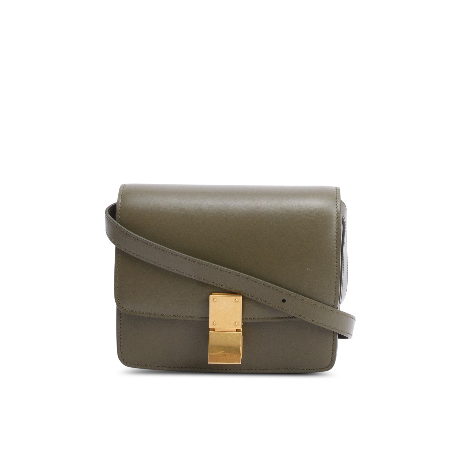 Celine Khaki Smooth Calfskin Classic Box Bag Small Flap Travel Bag