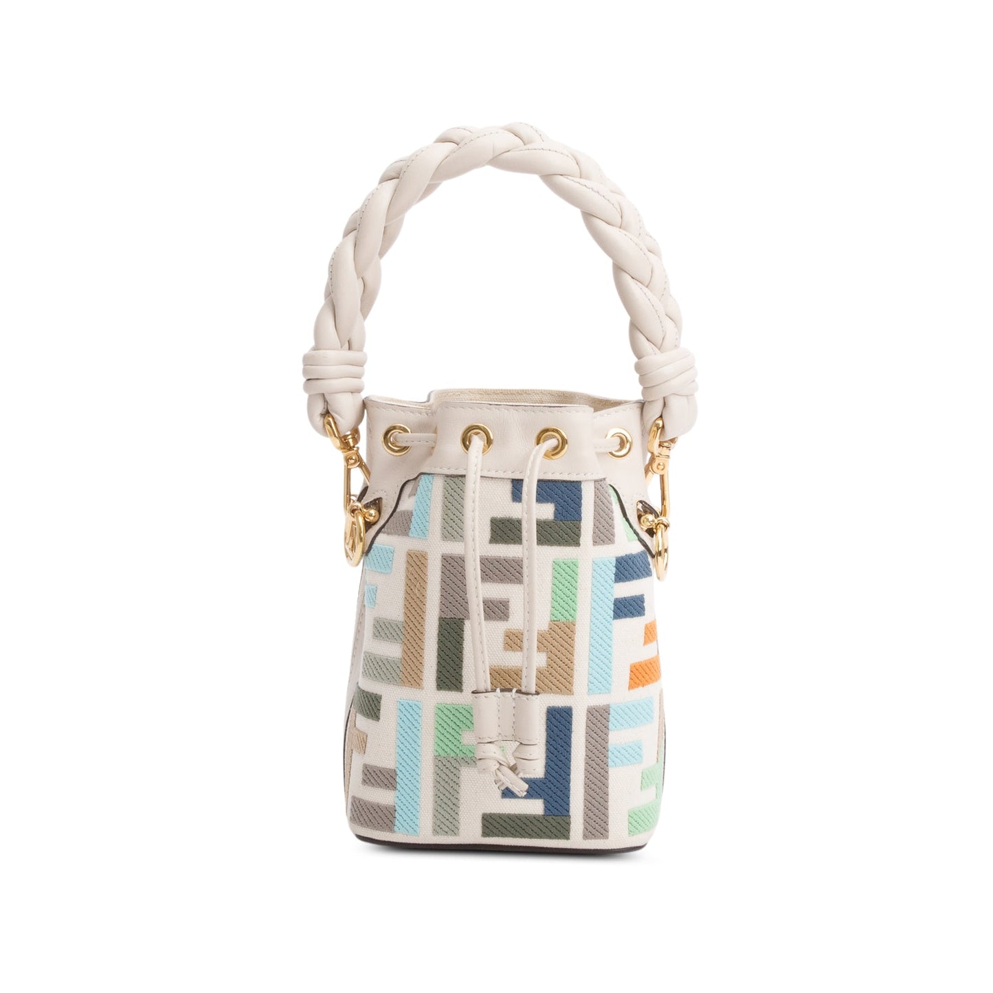 Fendi Multicolor Ff Embroidered Is Mini Mon Tresor Canvas White Bucket Bag
