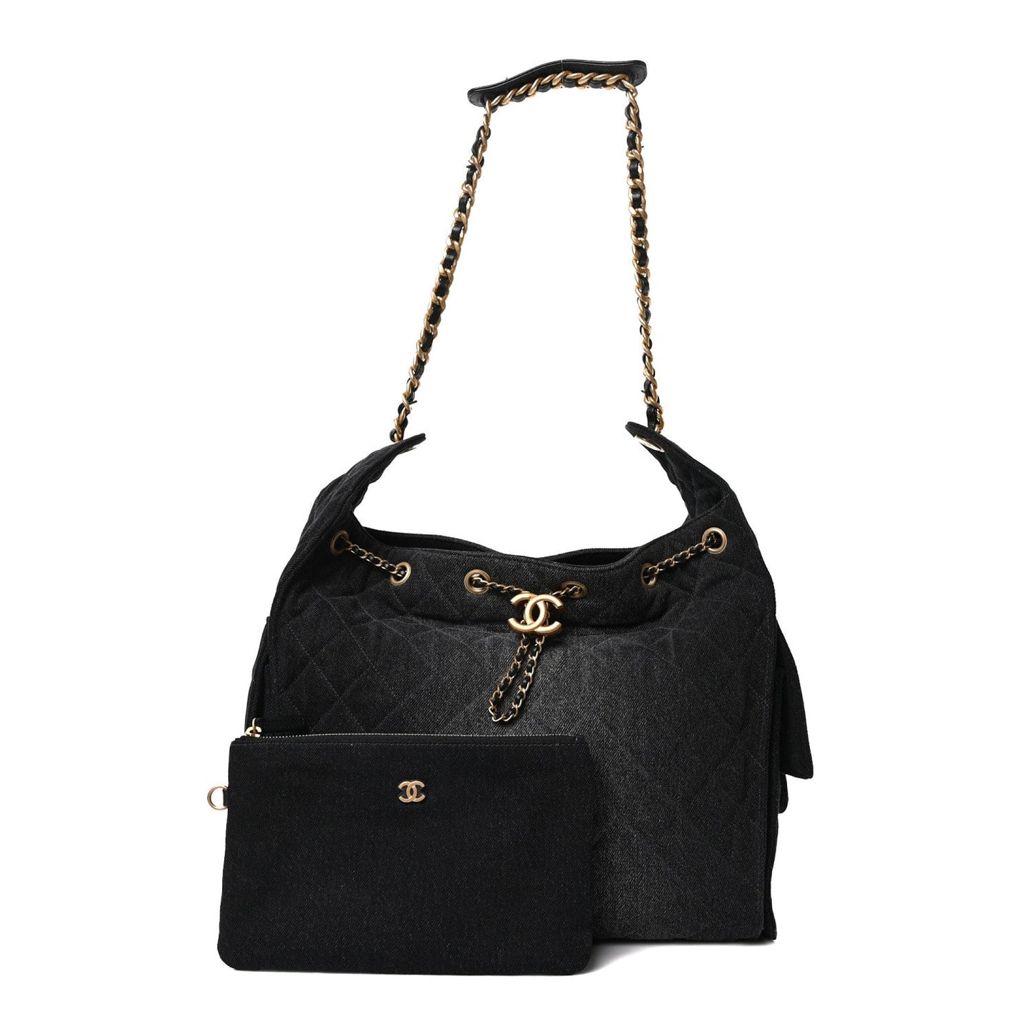 Washed Denim Quilted Medium 25 Handbag Black Signature