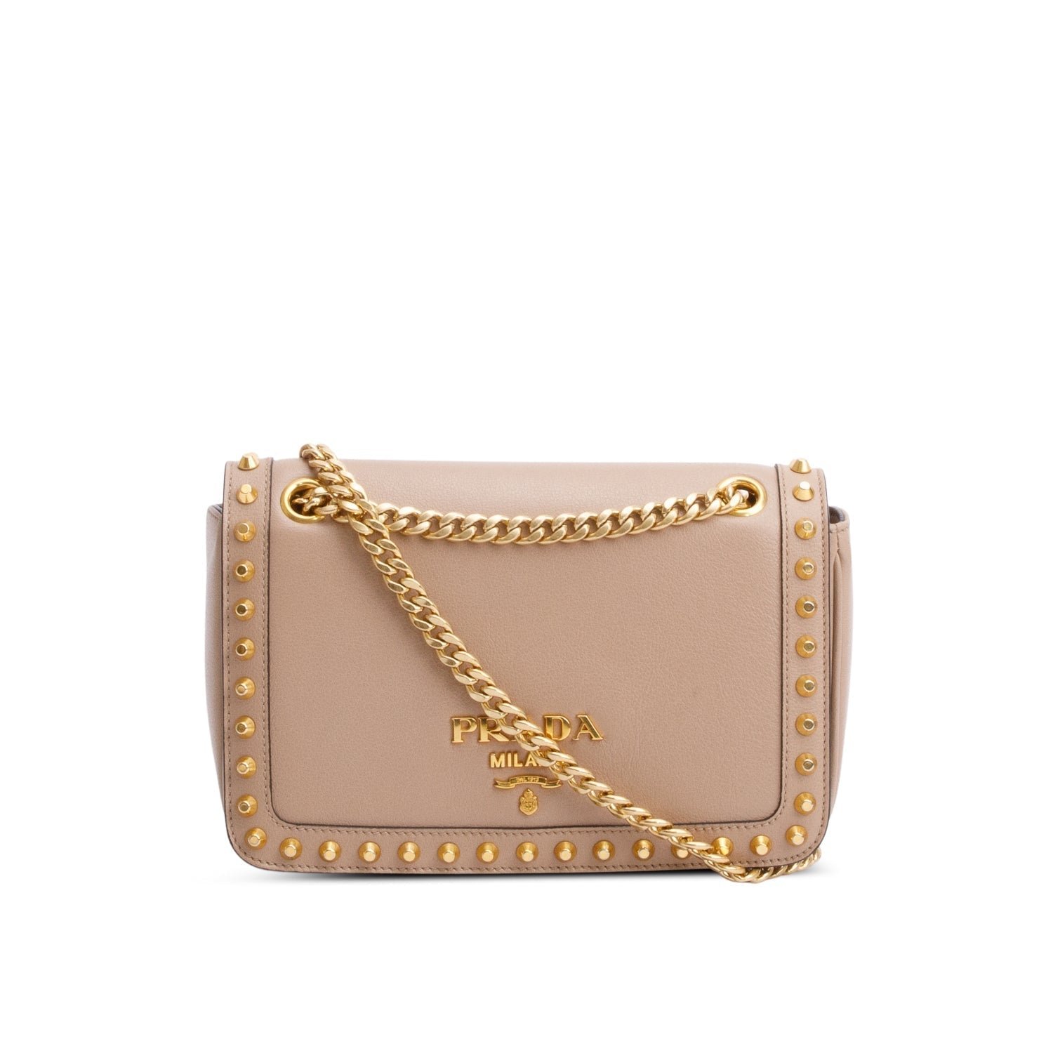 Prada Glace Calf Studded Camera Crossbody Bag Leather Beige