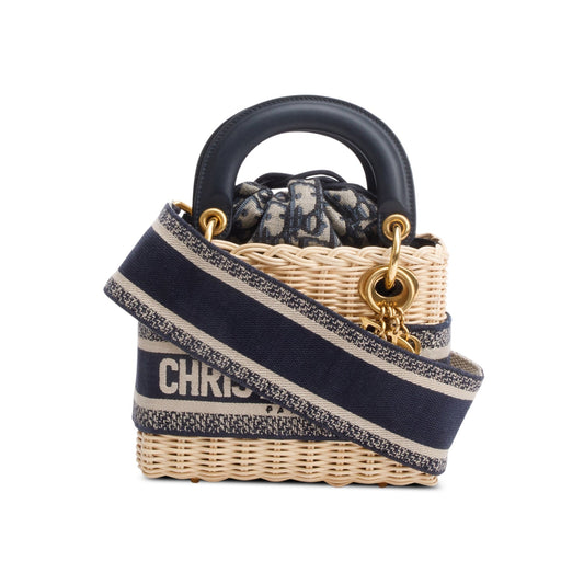 Dior Christian Wicker Navy Oblique Lady Bag Mini Travel Bag