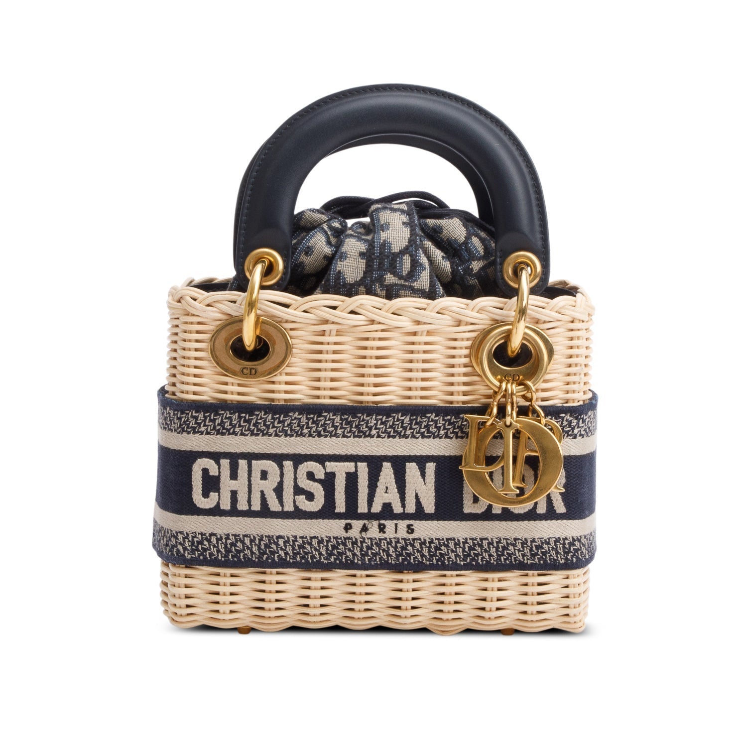 Dior Christian Wicker Navy Oblique Lady Bag Mini Travel Bag