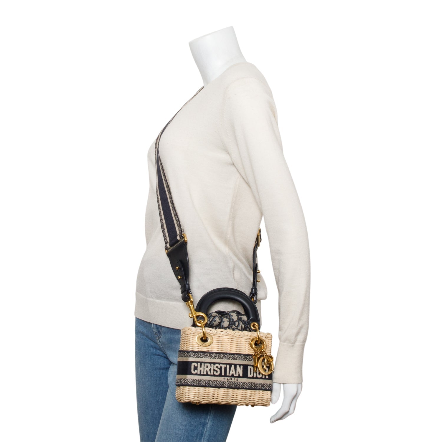 Dior Christian Wicker Navy Oblique Lady Bag Mini Travel Bag