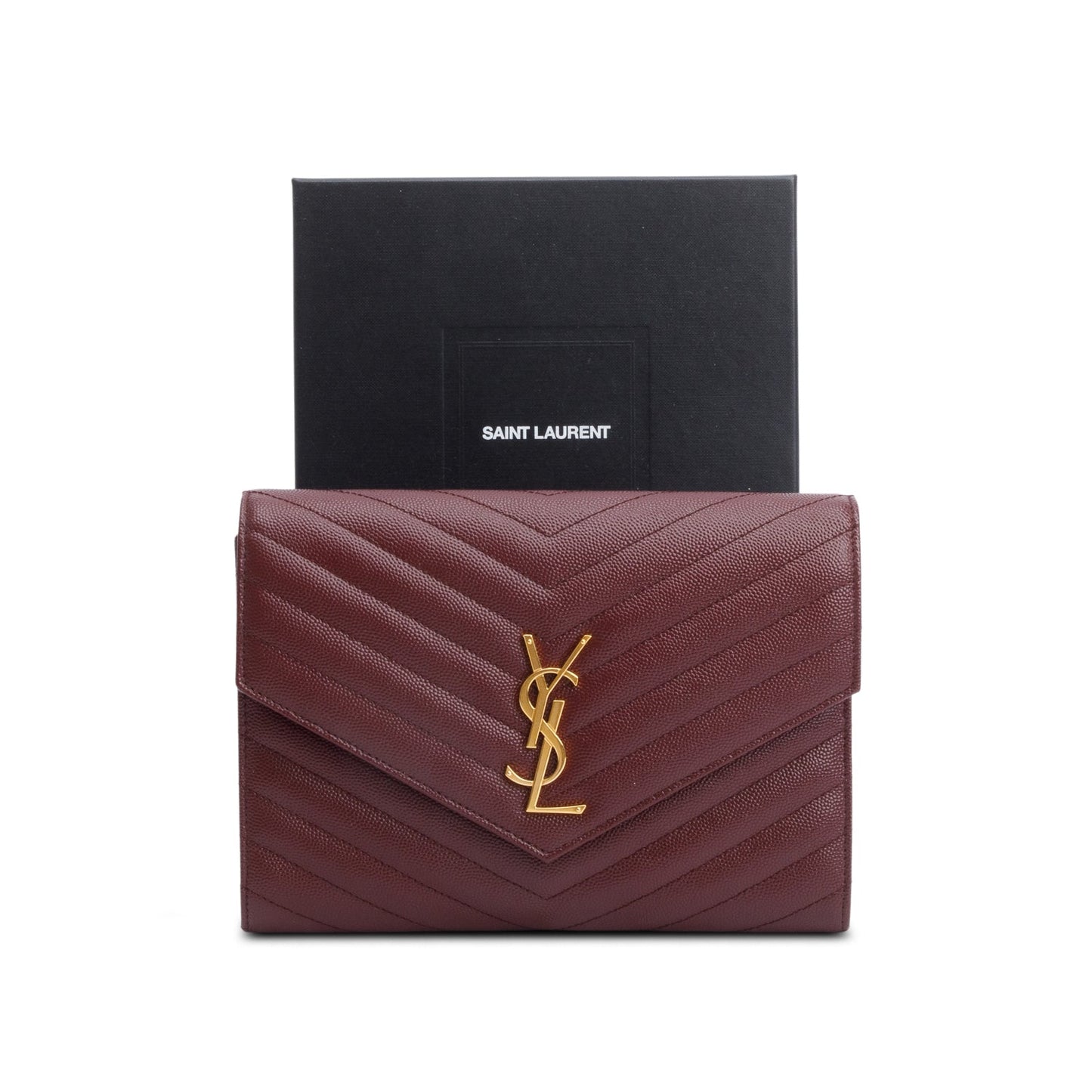 YSL Saint Laurent Burgundy Grain De Poudre Cassandre Wristlet Pouch Leather Matelasse Travel Bag