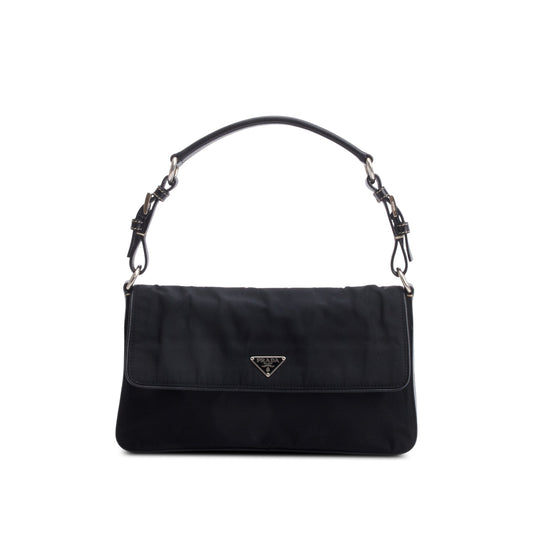 Prada Saffiano Trimmed Tessuto Shoulder Bag Nylon Black