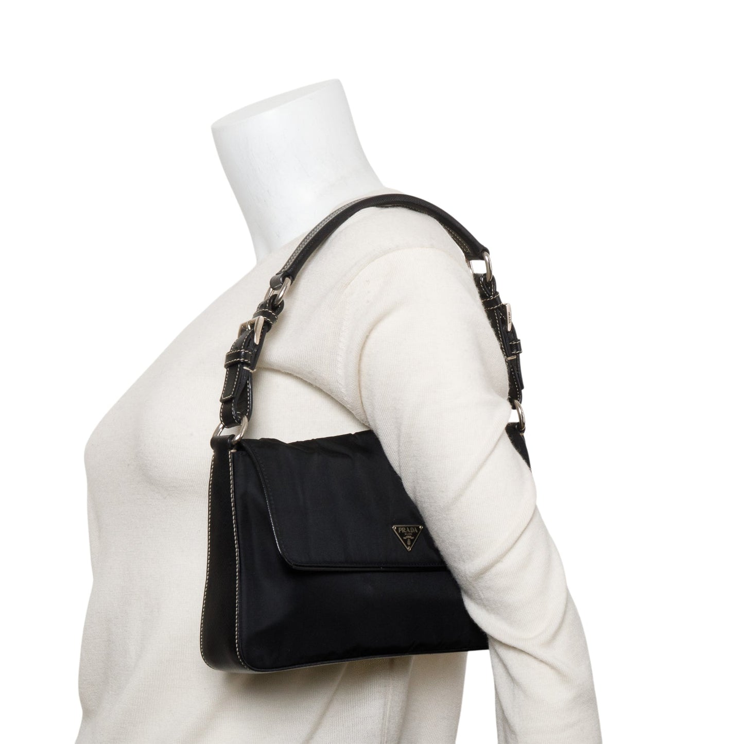 Prada Saffiano Trimmed Tessuto Shoulder Bag Nylon Black