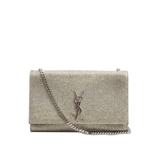 YSL Saint Laurent Metallic Grey Glitter Kate Bag Canvas Medium Travel Bag