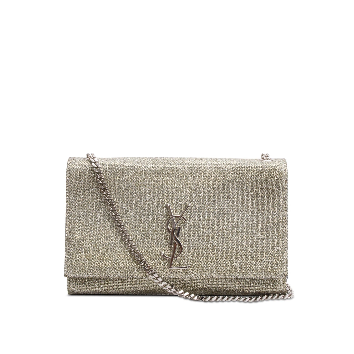 YSL Saint Laurent Metallic Grey Glitter Kate Bag Canvas Medium Travel Bag