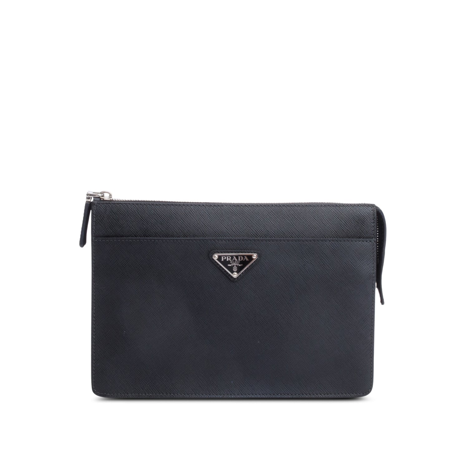Prada Saffiano Pouch Handbag Leather Black Travel Bag Pouch Handbag