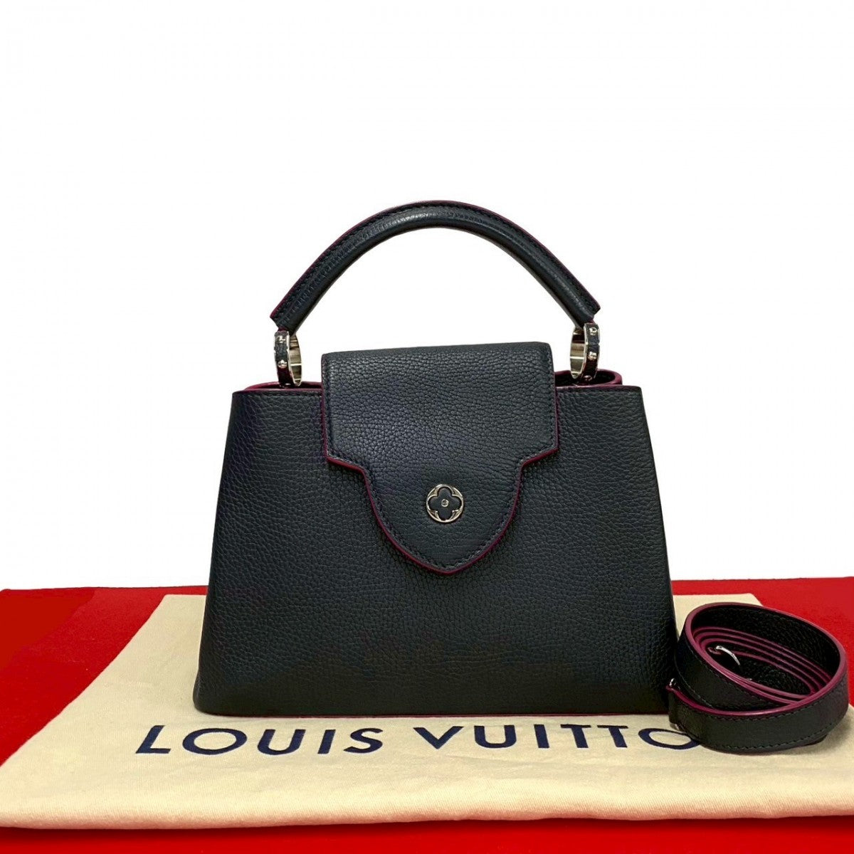 Louis Vuitton M42245 Taurillon Clemence Capsine BB Leather Navy Hat