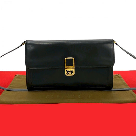 Gucci GG logoMetal Leather Black Shoulder Bag
