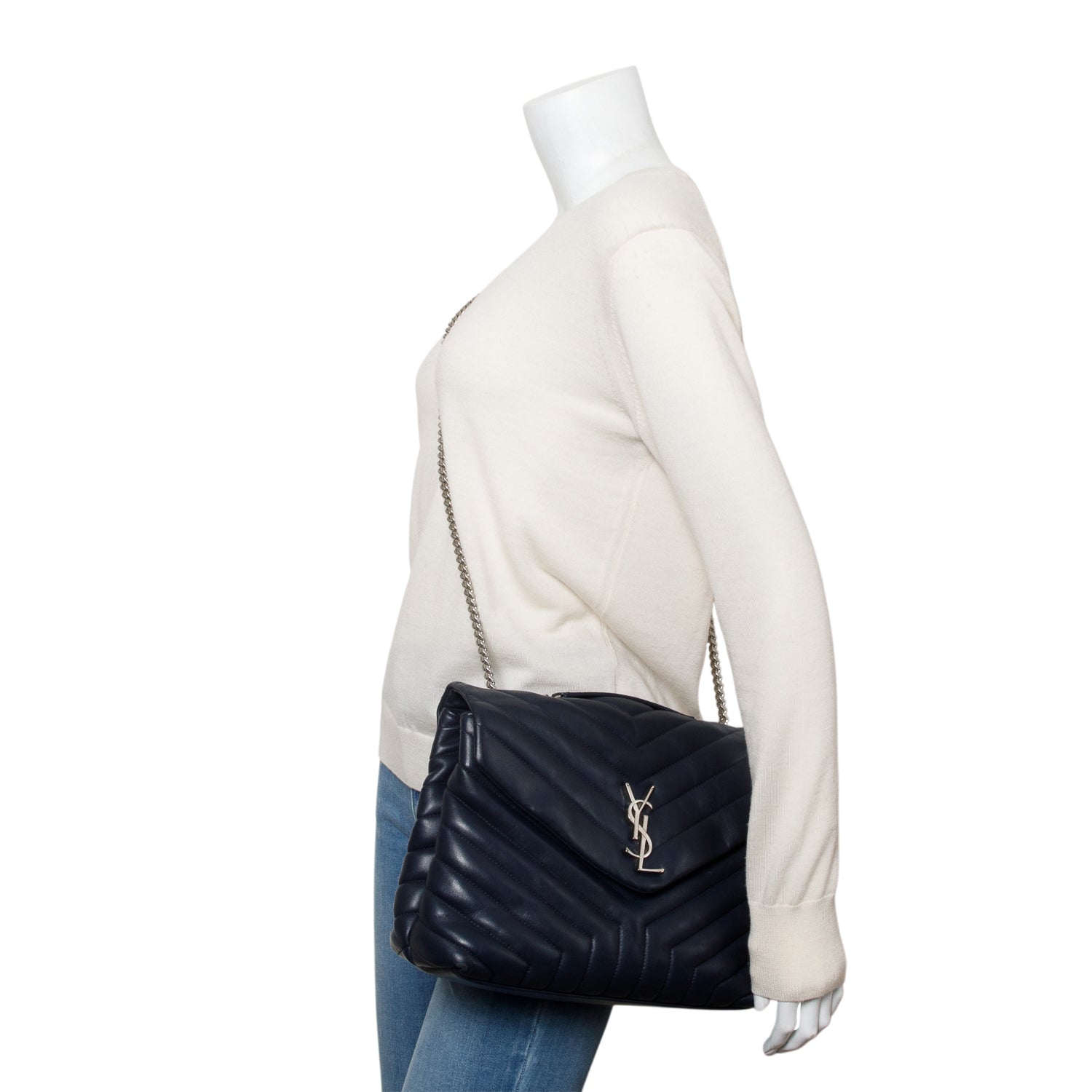 YSL Saint Laurent Navy Medium Loulou Shoulder Bag Leather Quilted