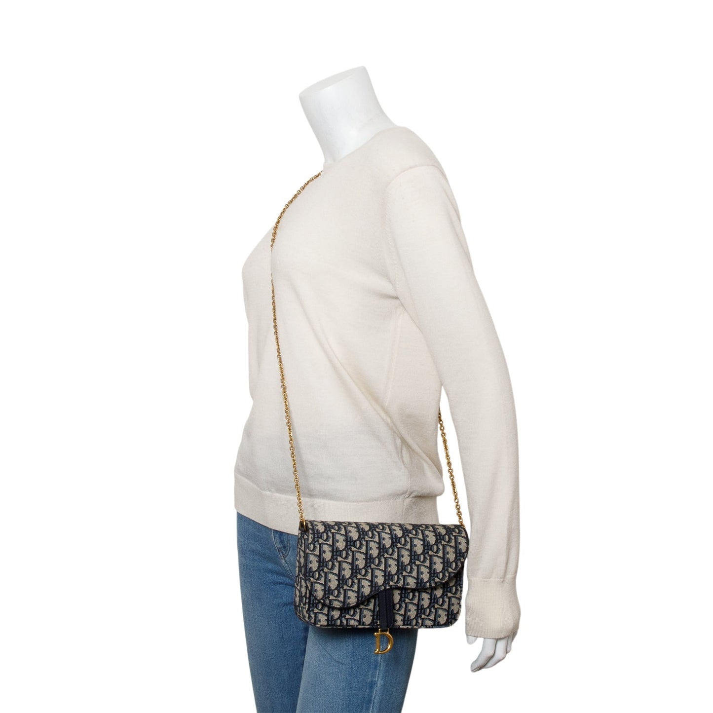 Dior Christian Oblique Jacquard Saddle Pouch With Handbag Medium Chain Travel Bag