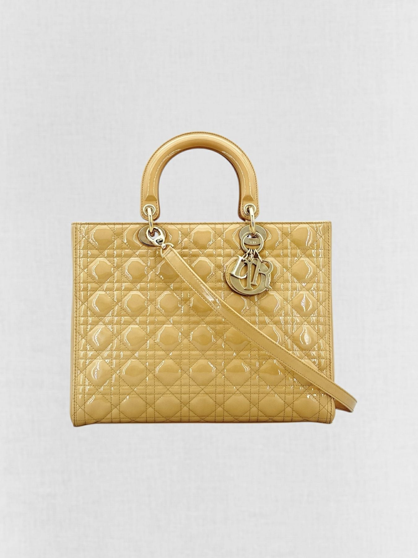 Dior Handbag Lady Cannage Top Handle Leather Patent Beige