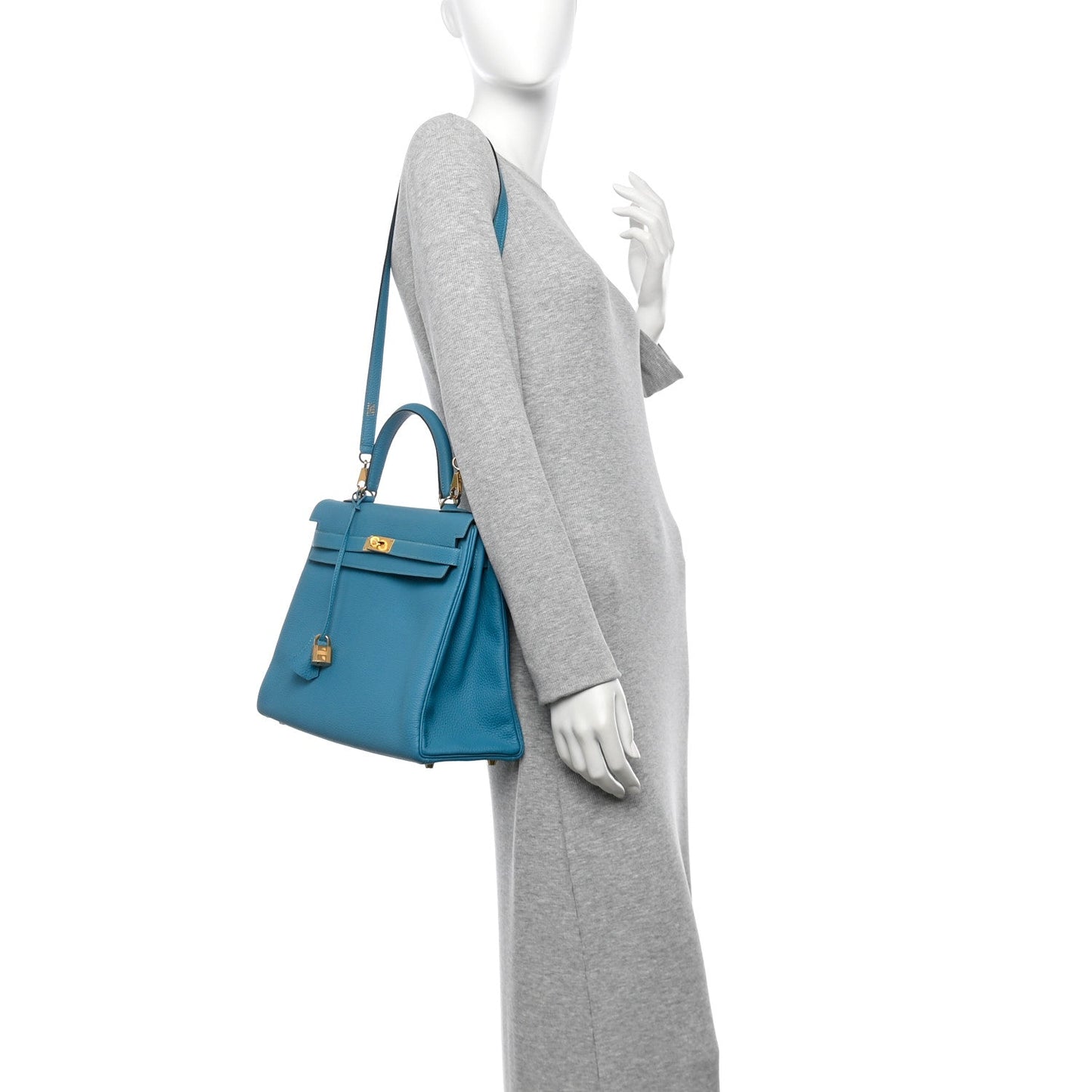 Hermes Togo Kelly Retourne Turquoise Handbag Travel Bag