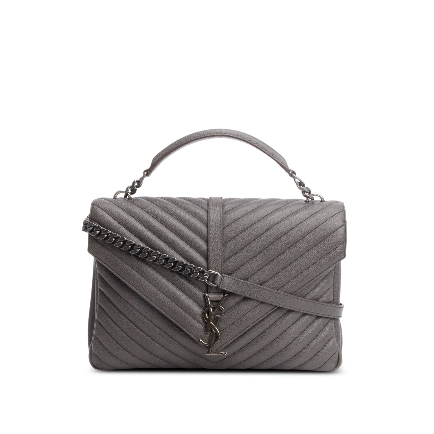 YSL Saint Laurent Grey Chevron College Bag Leather Large Travel Bag