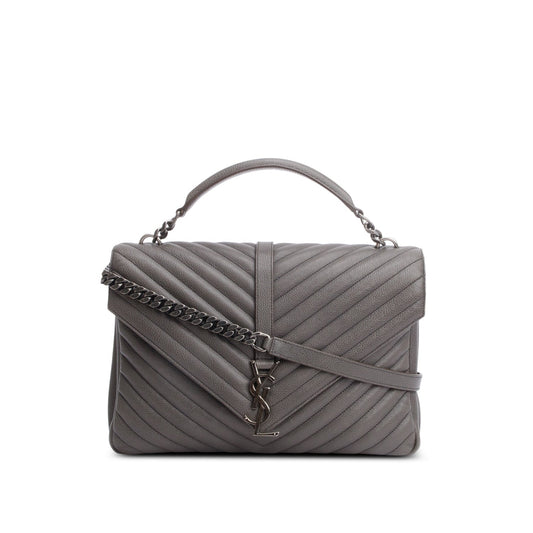 YSL Saint Laurent Grey Chevron College Bag Leather Large Travel Bag