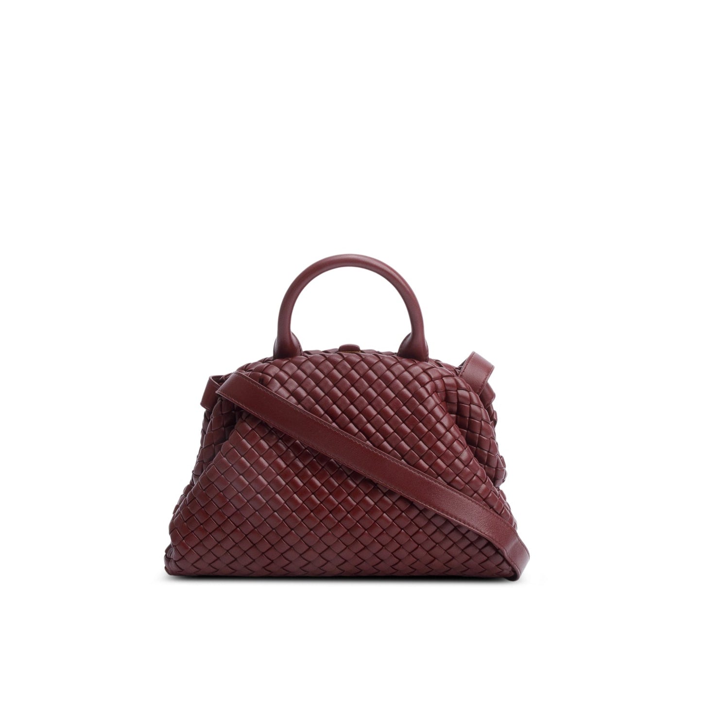 Bottega Veneta Burgundy Intrecciato Top Handle Bag Small Travel Bag