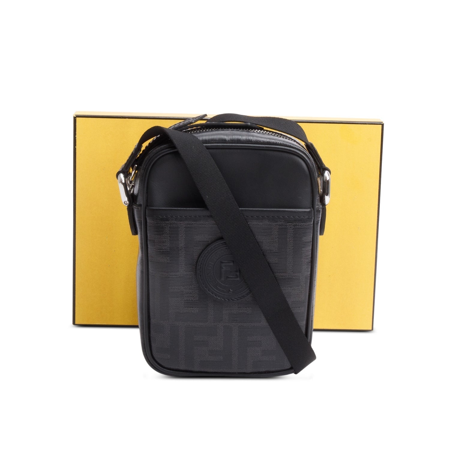 Fendi Ff Zucca Coated Double Mini Camera Bag Leather Canvas Travel Bag