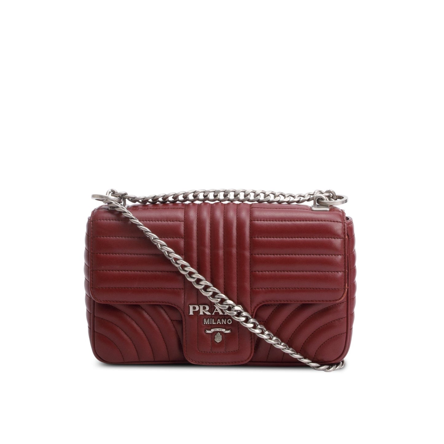 Prada Burgundy Soft Calf Impunture Diagramme Shoulder Bag Medium Chain