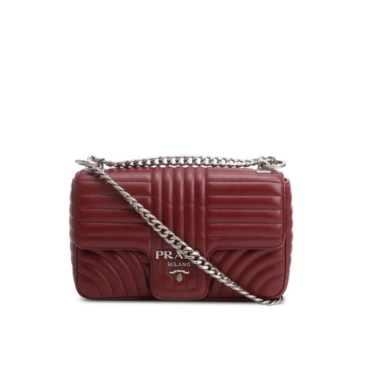 Prada Burgundy Soft Calf Impunture Diagramme Shoulder Bag Medium Chain