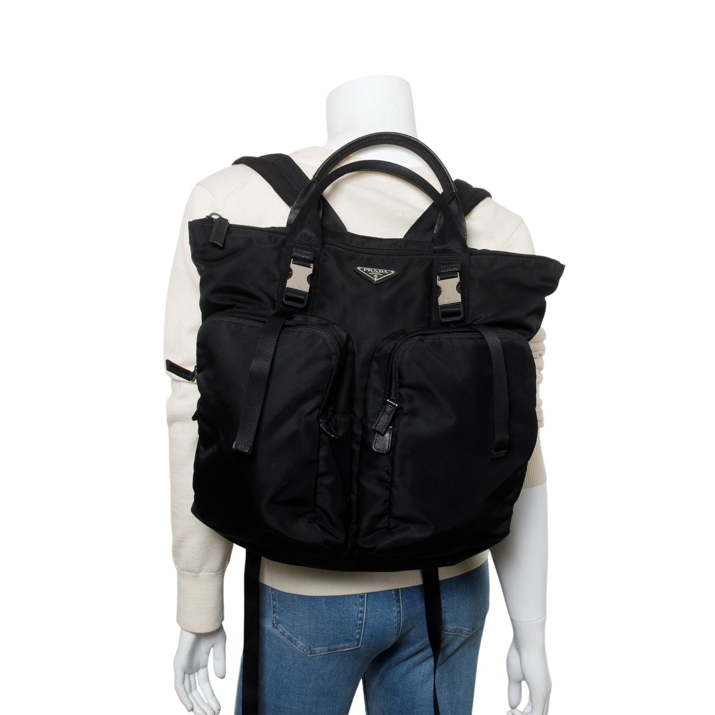 Prada Re And Saffiano Montagna Tote Backpack Handbag Leather Nylon Tote Bag