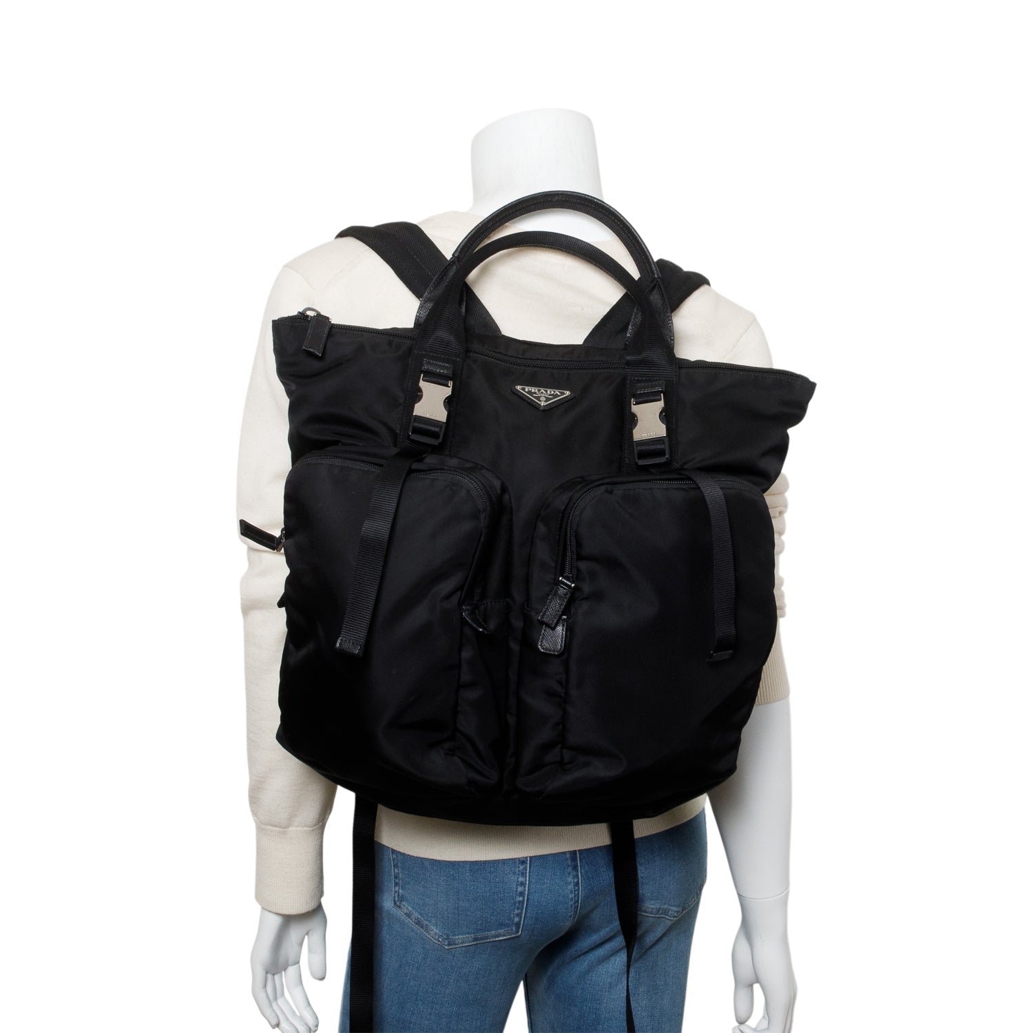 Prada Re And Saffiano Montagna Tote Backpack Handbag Leather Nylon Tote Bag