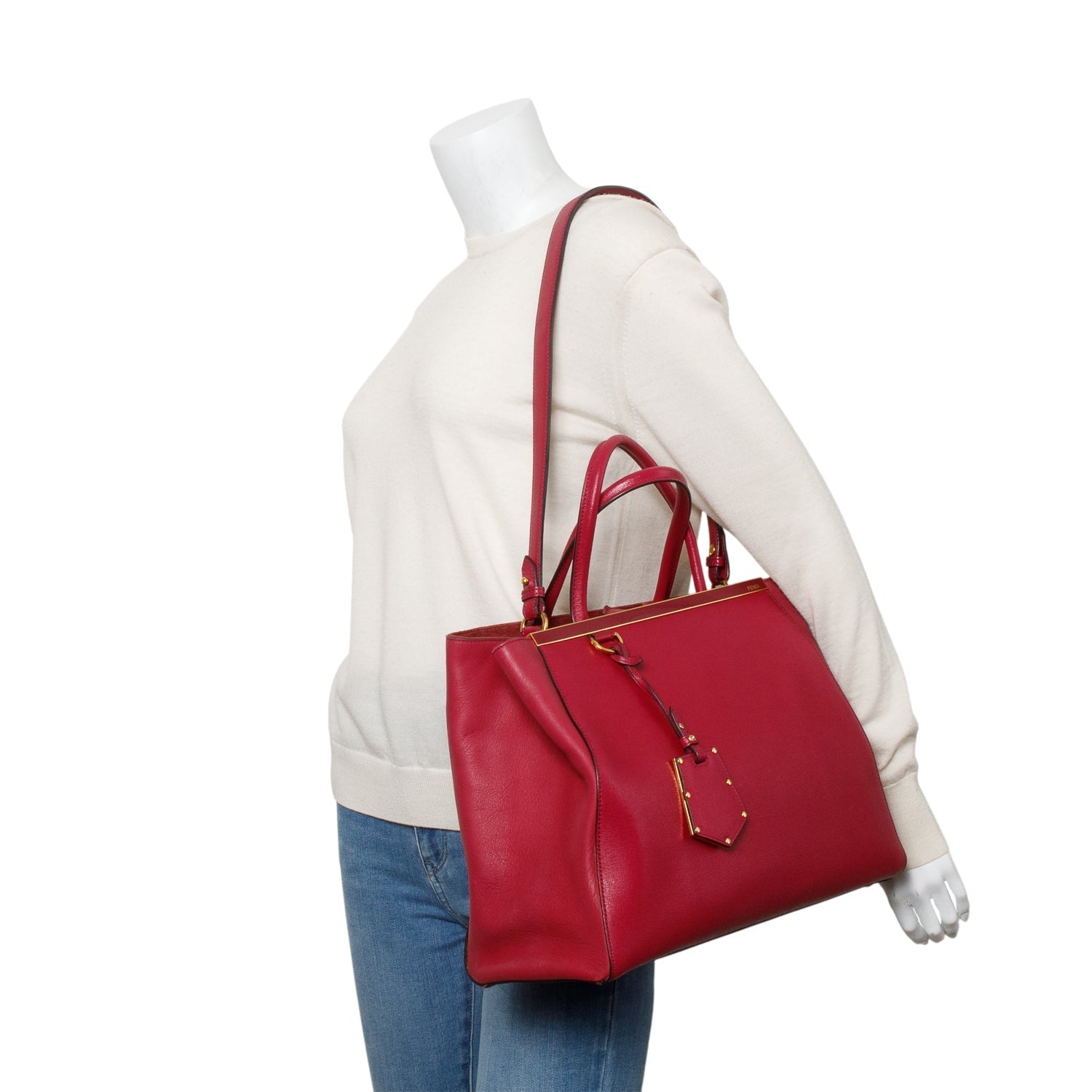 Fendi Vitello Elite 2Jours Tote Leather Red Tote Bag