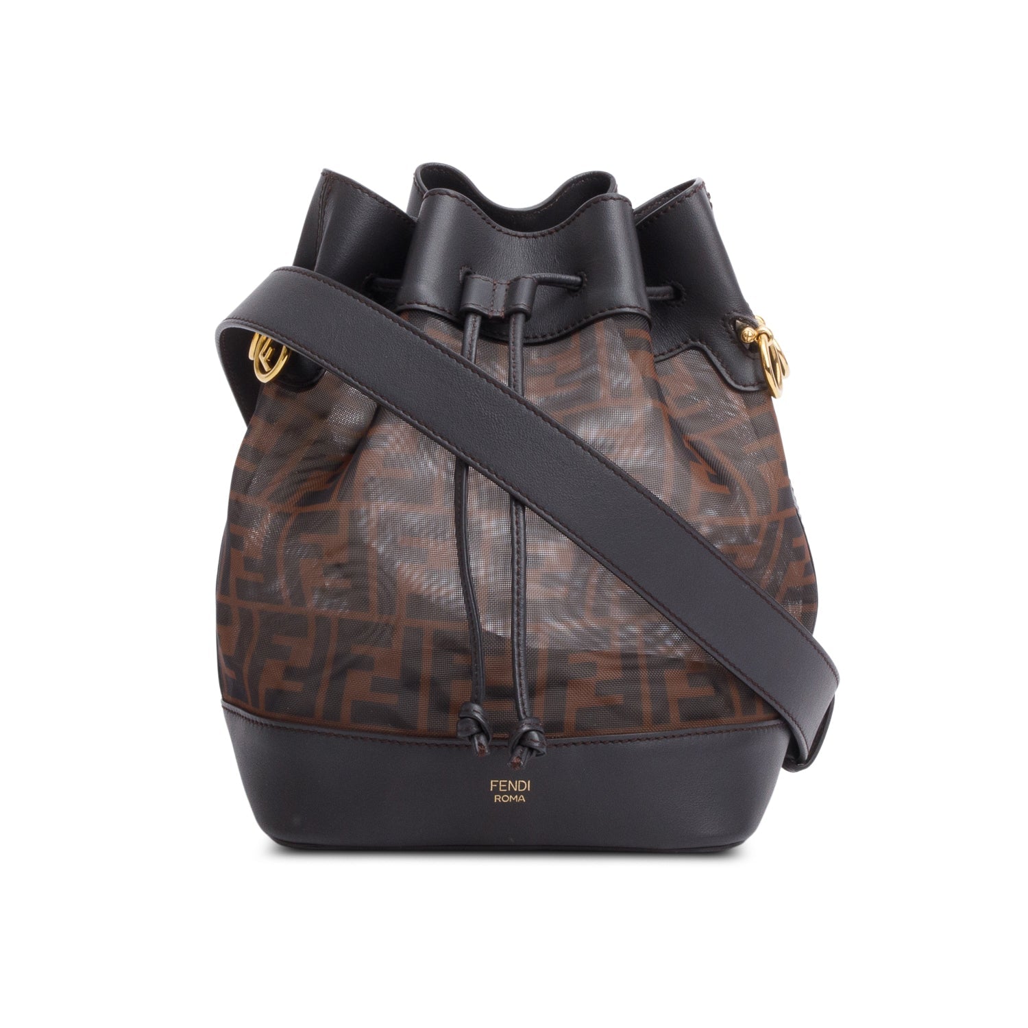 Fendi Zucca Ff Mesh Calfskin Mon Tresor Bucket Leather Brown Bucket Bag