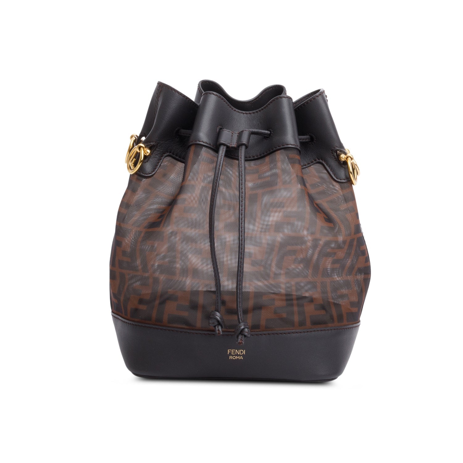 Fendi Zucca Ff Mesh Calfskin Mon Tresor Bucket Leather Brown Bucket Bag