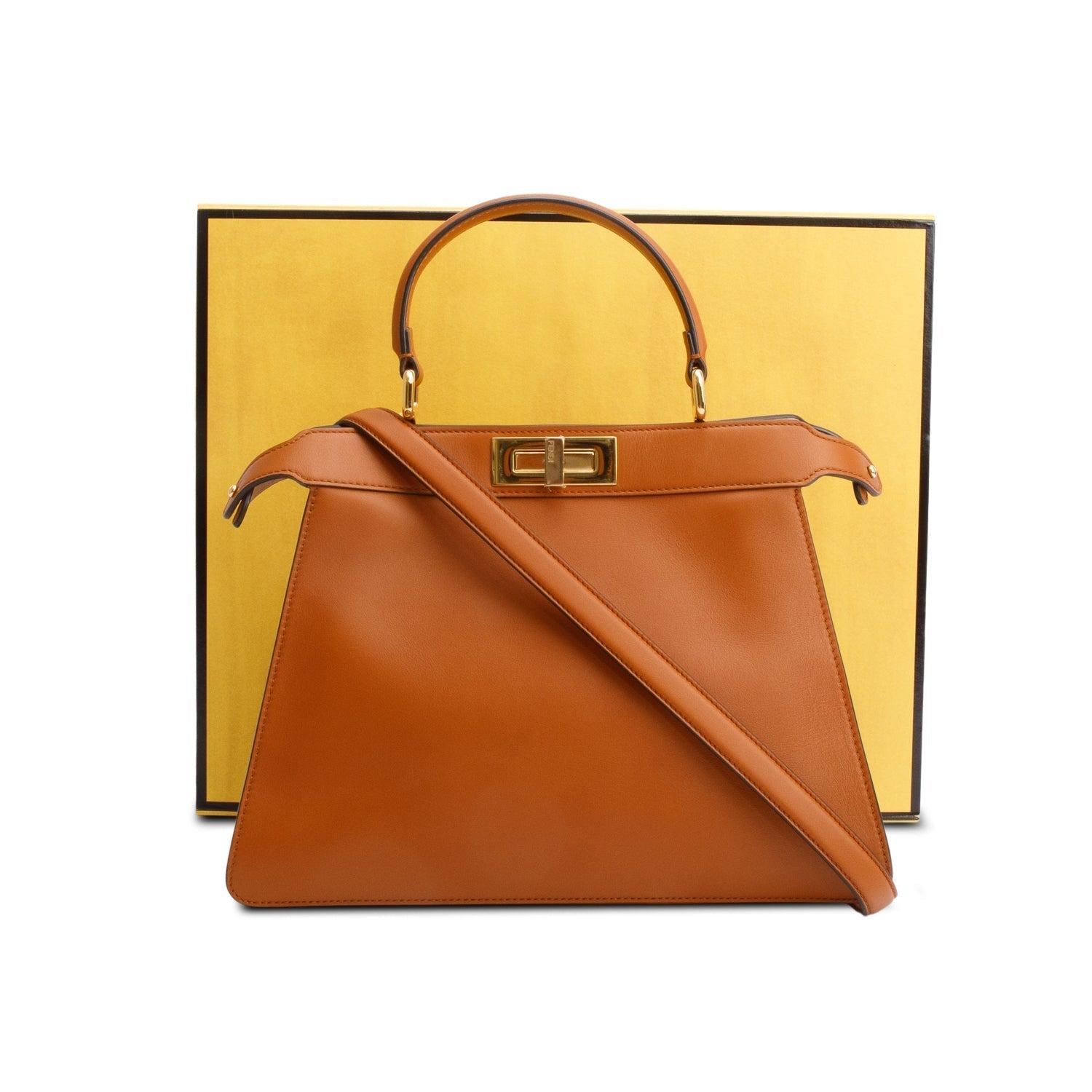 Fendi Calfskin Peekaboo Iseeu Bag Leather Brown Travel Bag
