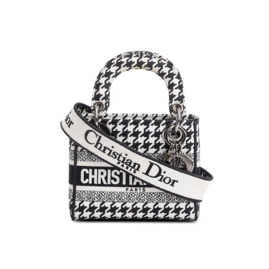 Dior Christian Houndstooth Mini Lady D Lite Bag Canvas Black Travel Bag