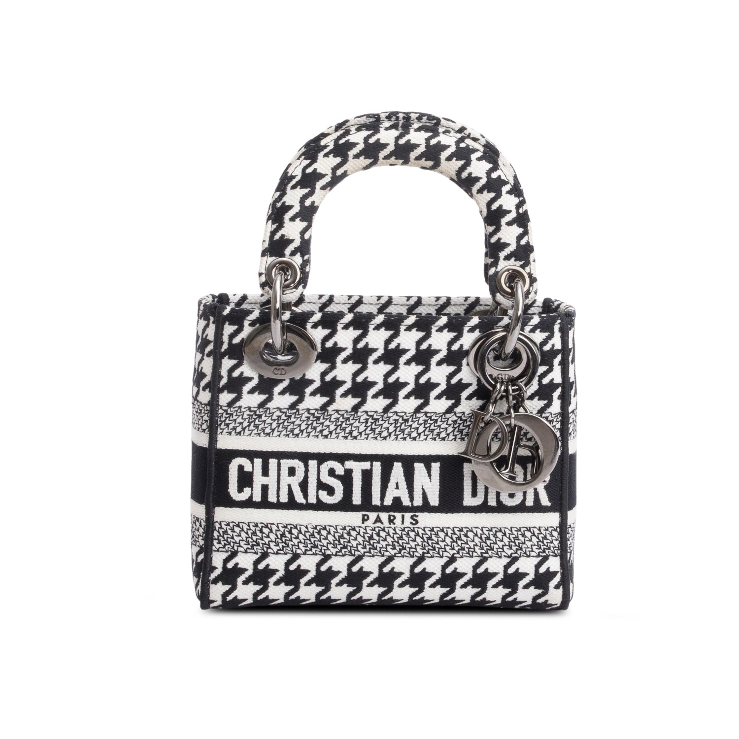 Dior Christian Houndstooth Mini Lady D Lite Bag Canvas Black Travel Bag