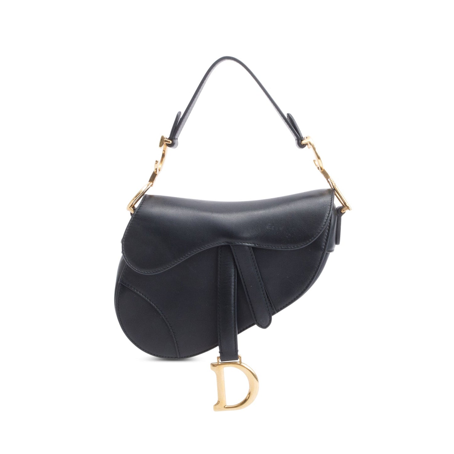 Dior Christian Calfskin Saddle Bag Leather Black Travel Bag