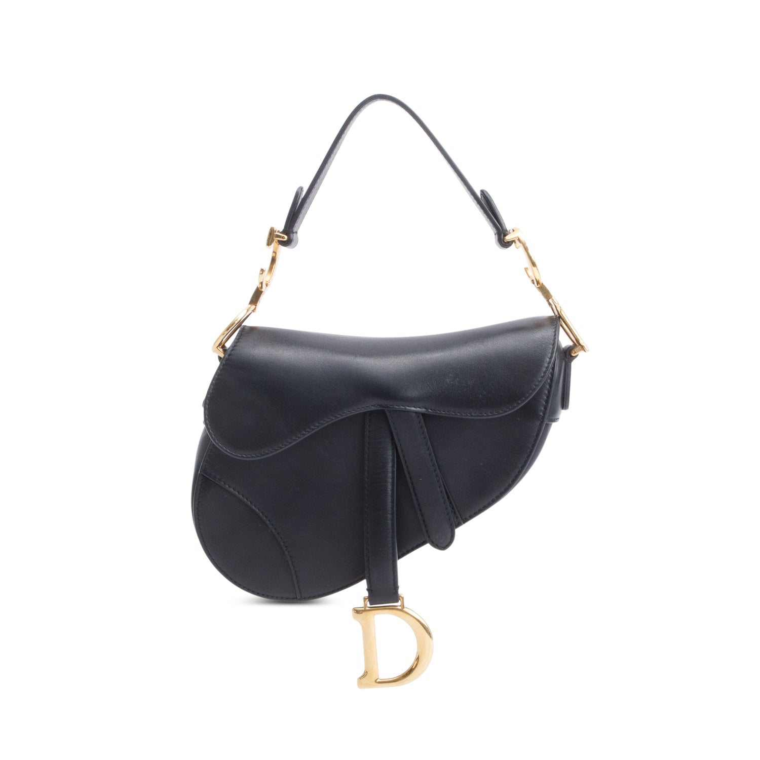 Dior Christian Calfskin Saddle Bag Leather Black Travel Bag