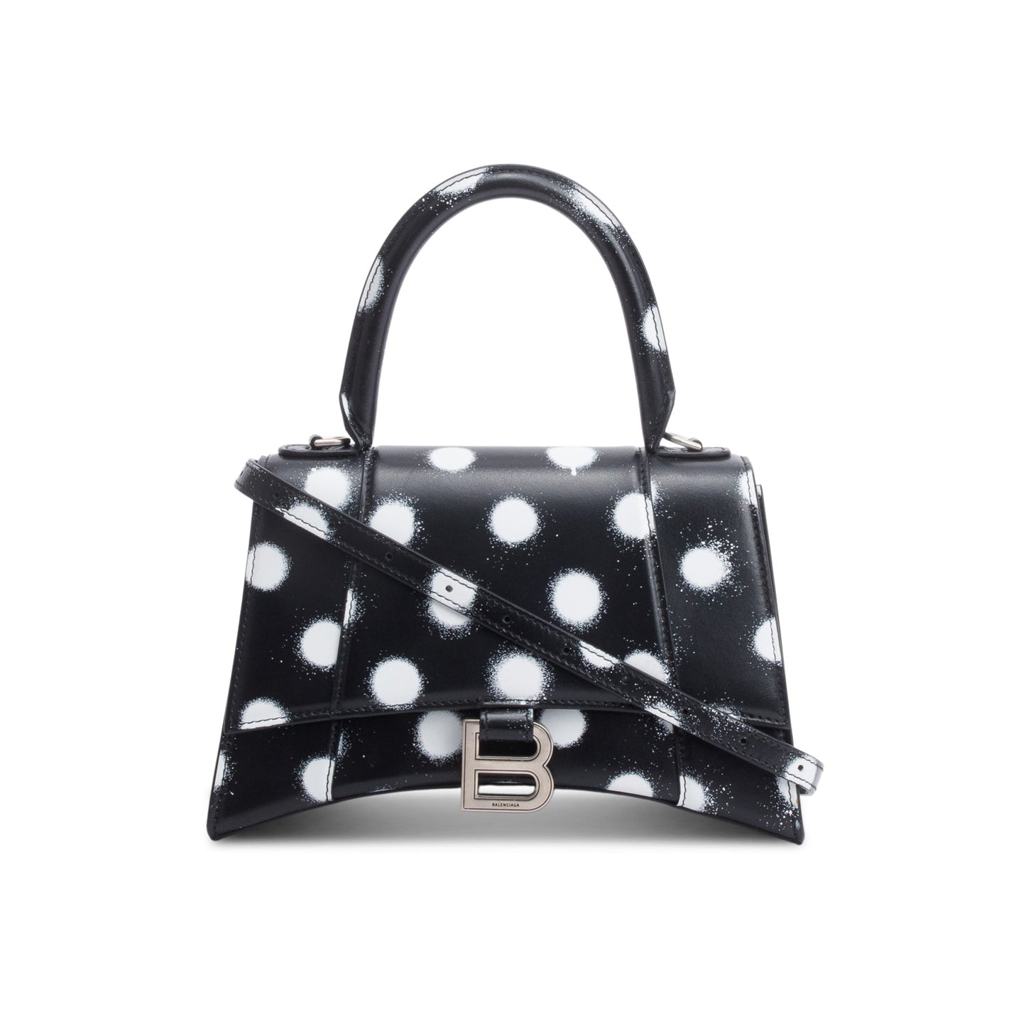 Balenciaga Smooth Spray Polka Dot Hourglass Top Handle Leather Black Travel Bag