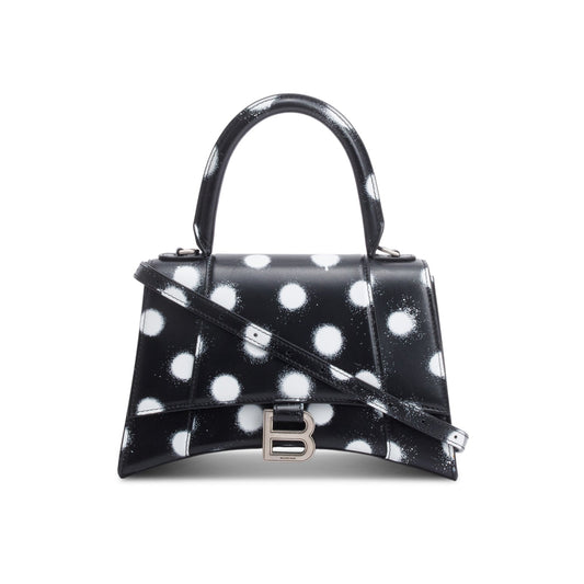 Balenciaga Smooth Spray Polka Dot Hourglass Top Handle Leather Black Travel Bag