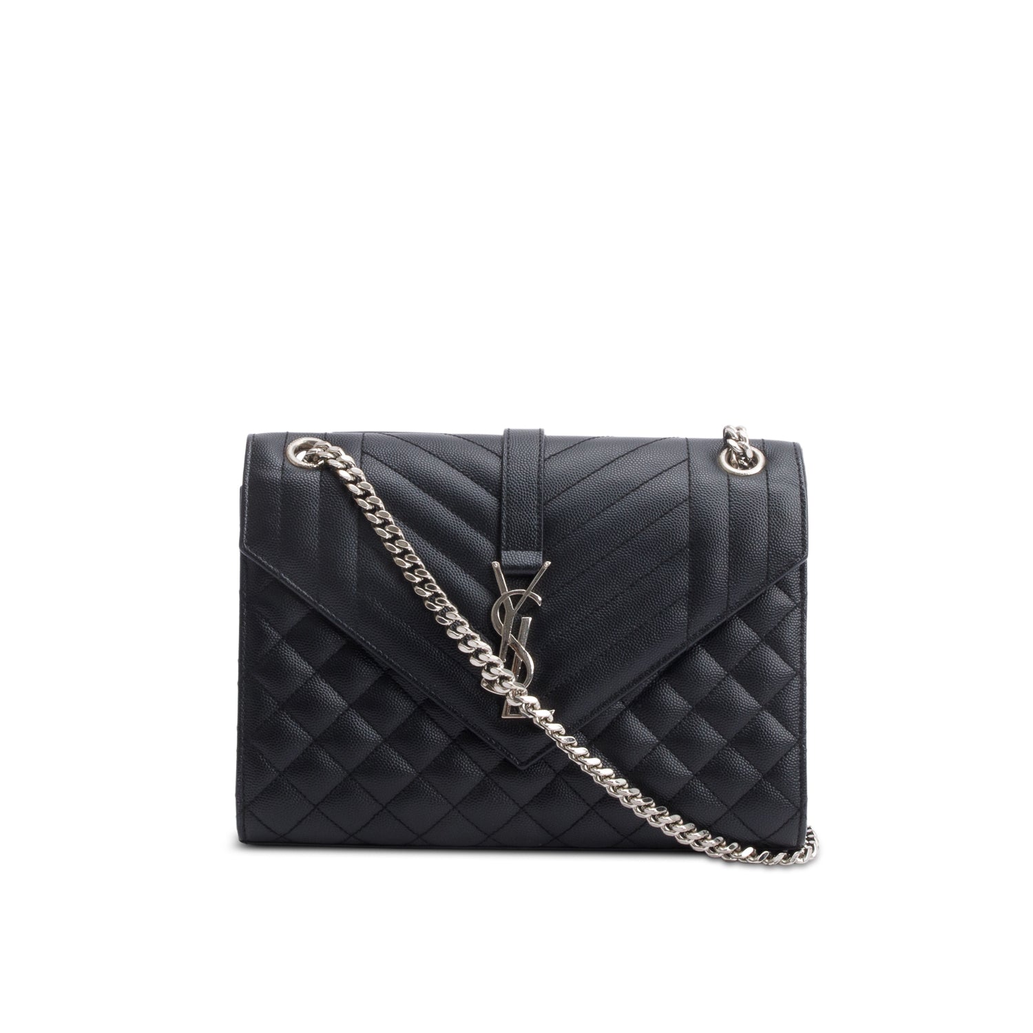 YSL Saint Laurent Grained De Poudre Envelope Shoulder Bag Black Medium