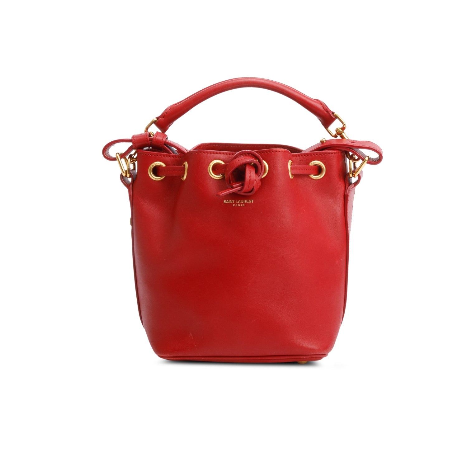 YSL Saint Laurent Calskin Emmanuel Bucket Bag Leather Red