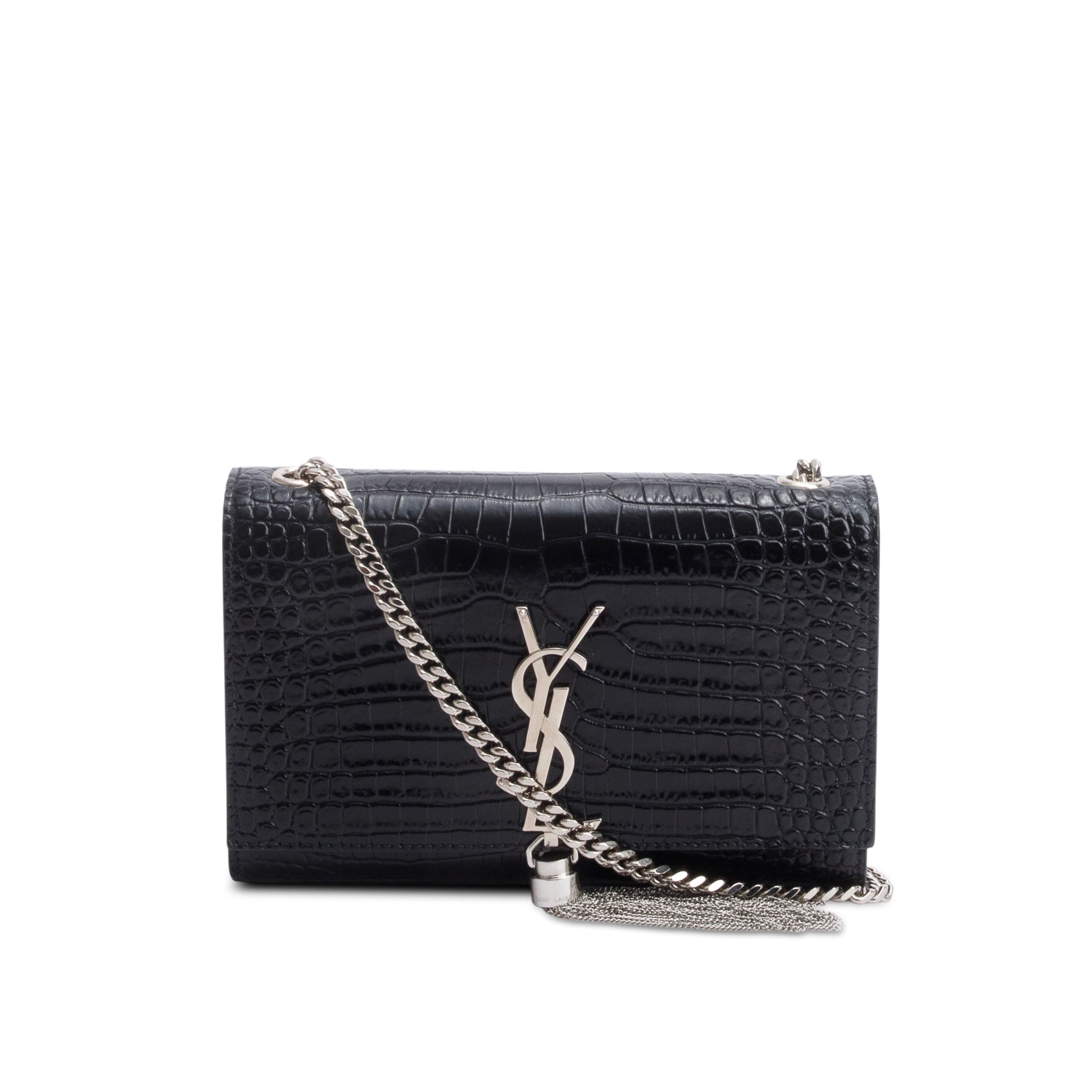 YSL Saint Laurent Crocodile Embossed Small Classic Kate Tassel Chain Leather Monogram Travel Bag Bag 63425